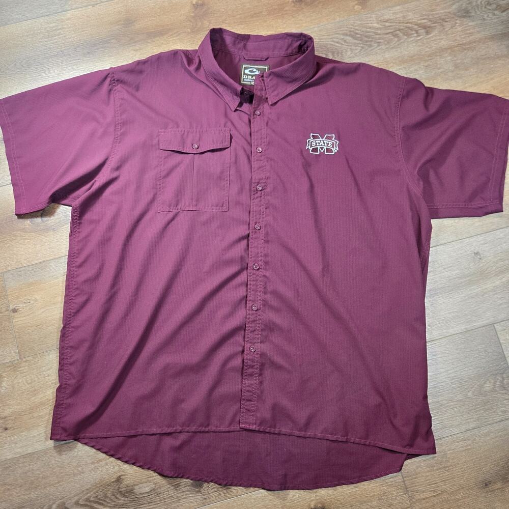 Drake Mississippi State Fishing Shirt Mens 3XL Burgundy Vented NCAA Outdoor